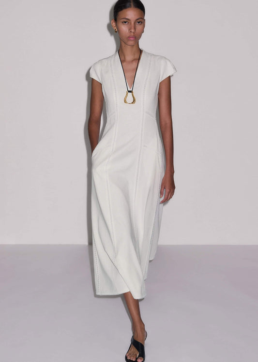 ME+EM Clothing White Crease-Less Linen Embroidered Maxi Dress