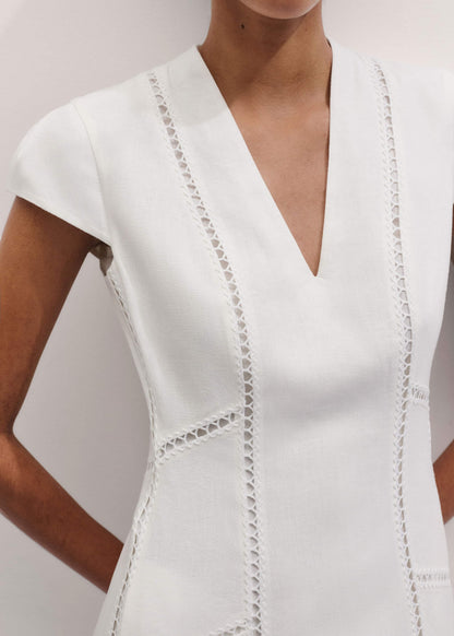 ME+EM Clothing White Crease-Less Linen Embroidered Maxi Dress