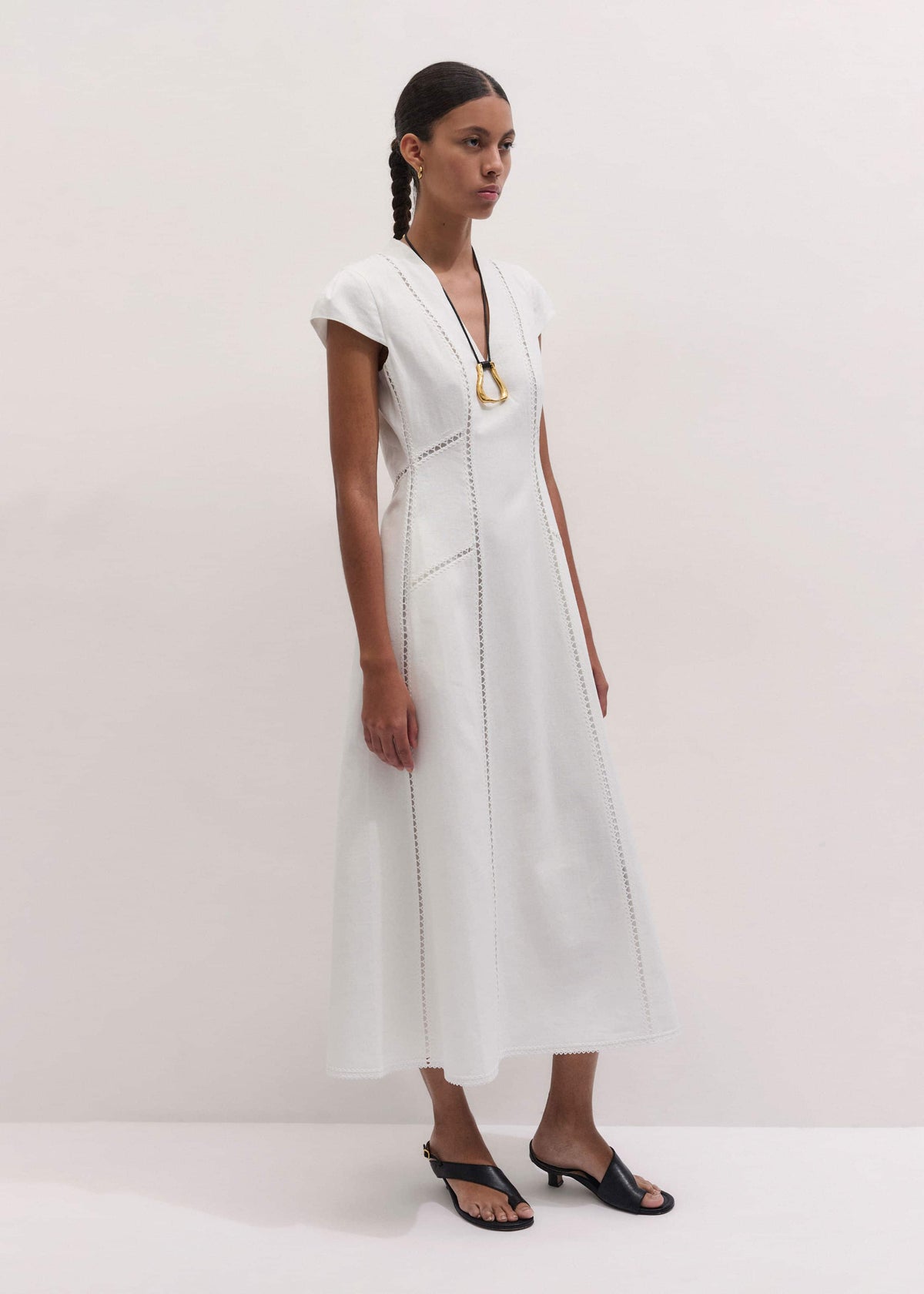 ME+EM Clothing White Crease-Less Linen Embroidered Maxi Dress