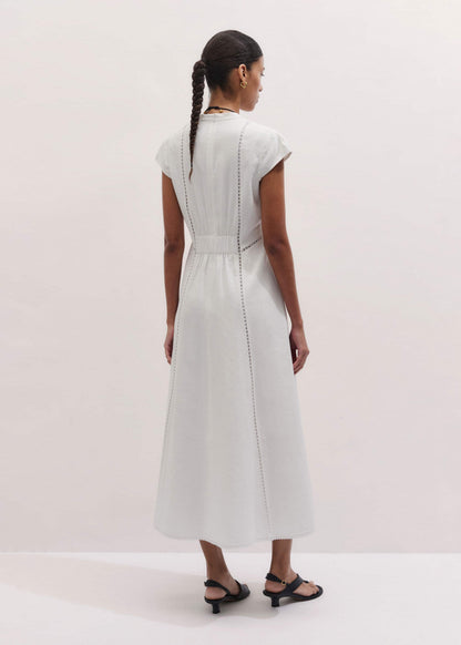 ME+EM Clothing White Crease-Less Linen Embroidered Maxi Dress