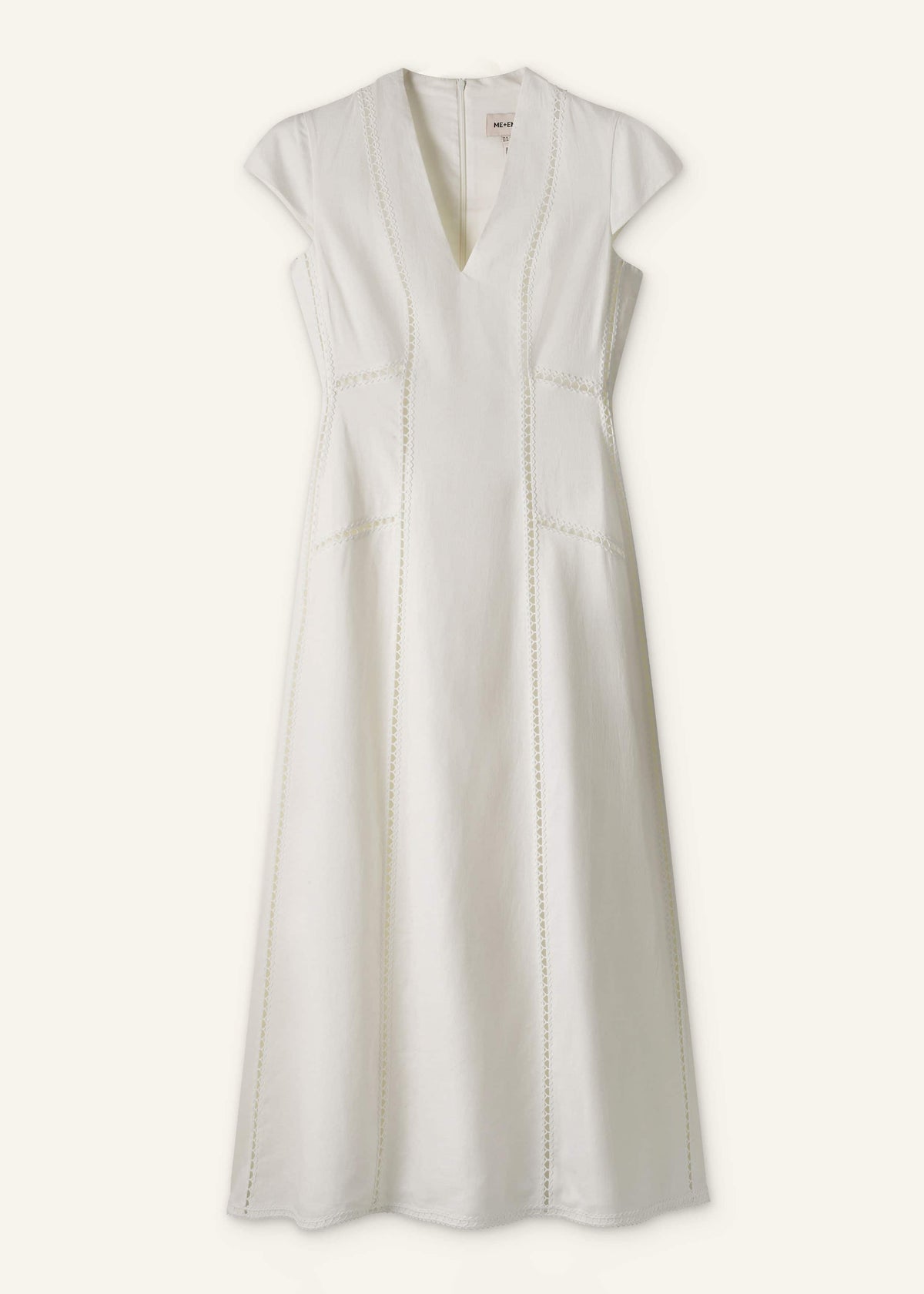 ME+EM Clothing White Crease-Less Linen Embroidered Maxi Dress
