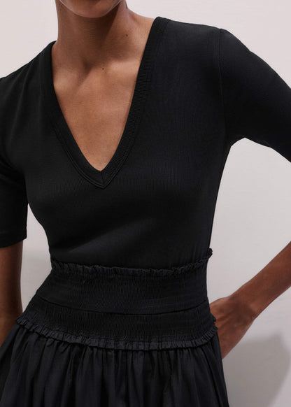 ME+EM Clothing Black V-Neck Smocked Skirt Mixed Media Maxi Dress