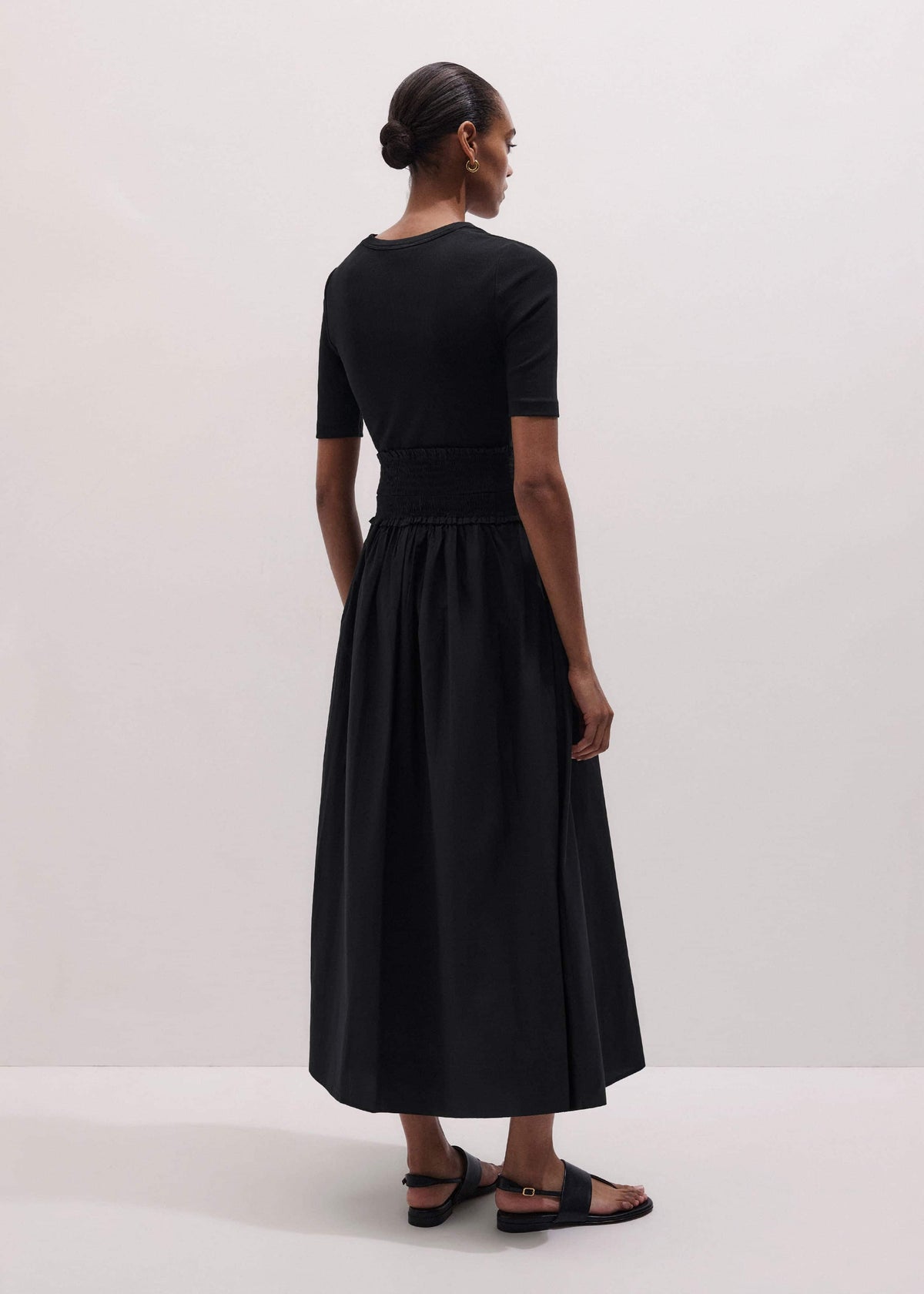 ME+EM Clothing Black V-Neck Smocked Skirt Mixed Media Maxi Dress