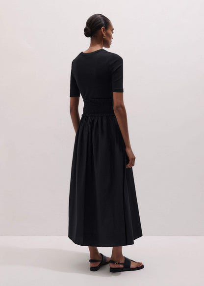 ME+EM Clothing Black V-Neck Smocked Skirt Mixed Media Maxi Dress