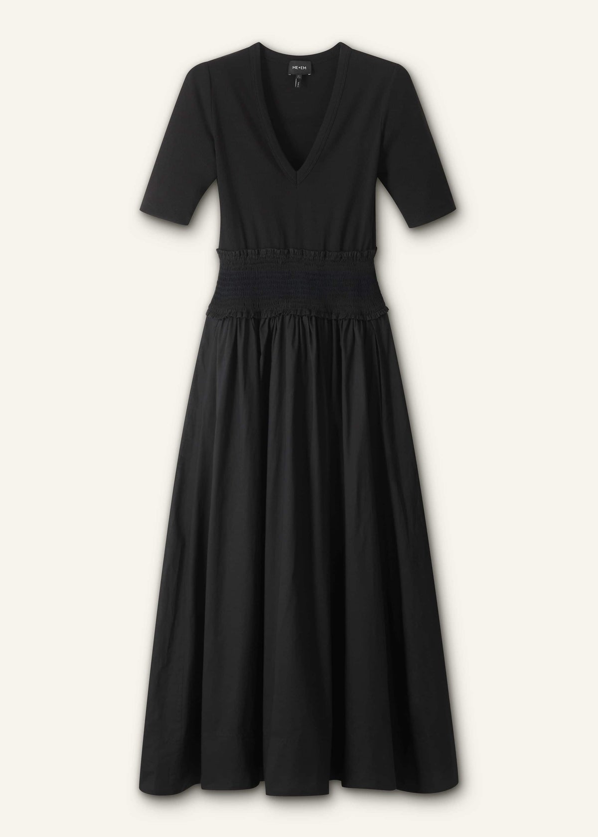 ME+EM Clothing Black V-Neck Smocked Skirt Mixed Media Maxi Dress