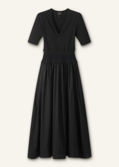 ME+EM Clothing Black V-Neck Smocked Skirt Mixed Media Maxi Dress