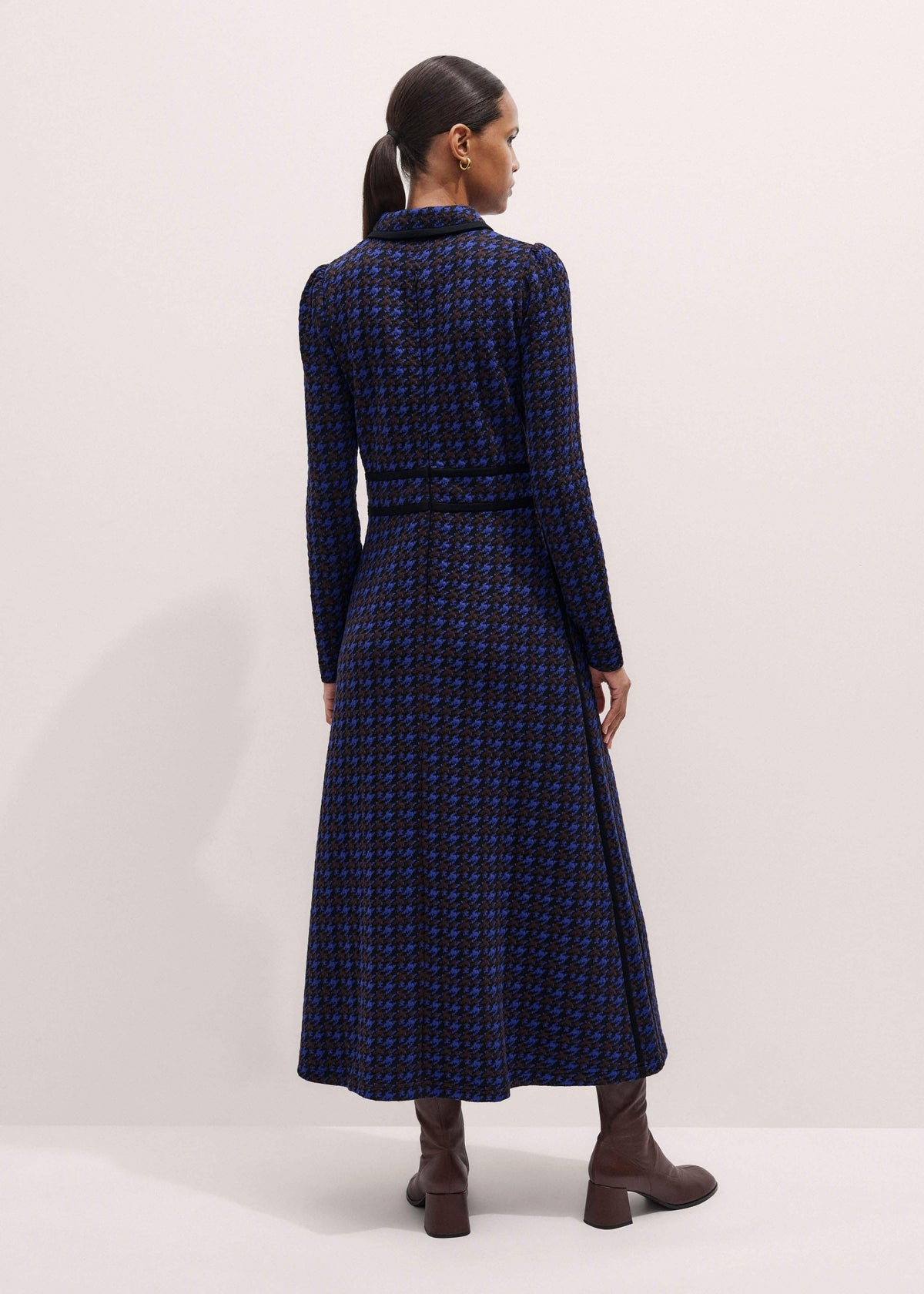 ME+EM Clothing Navy Houndstooth Jacquard Ponte Zip Neck Maxi Dress