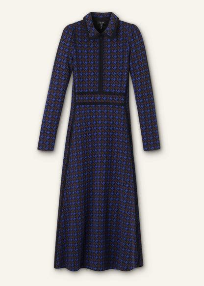 ME+EM Clothing Navy Houndstooth Jacquard Ponte Zip Neck Maxi Dress