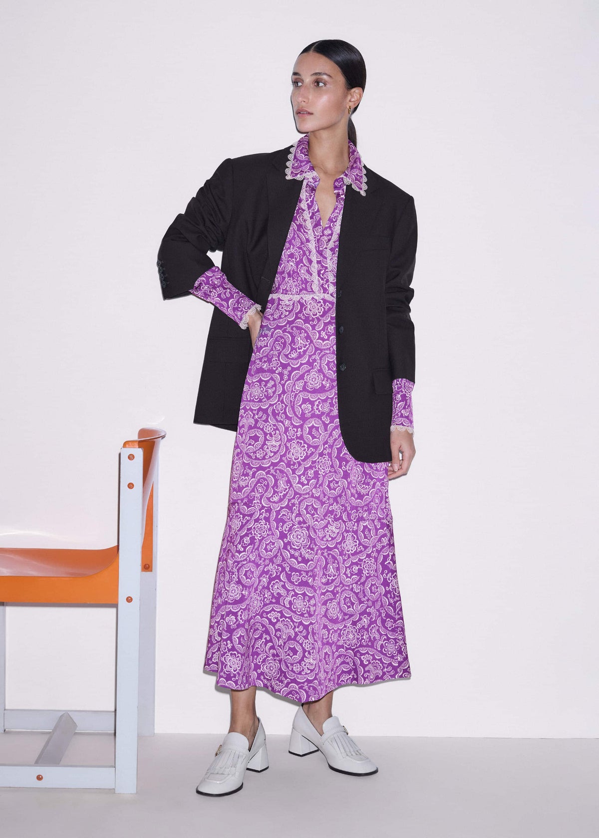 ME+EM Clothing Purple Entangled Lace Print Fit + Flare Maxi Dress