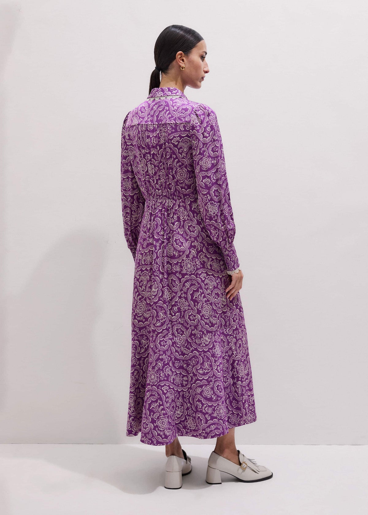 ME+EM Clothing Purple Entangled Lace Print Fit + Flare Maxi Dress