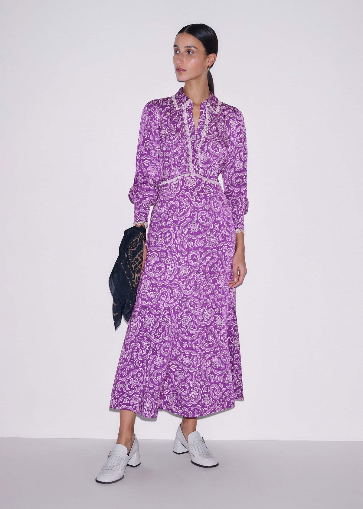 ME+EM Clothing Purple Entangled Lace Print Fit + Flare Maxi Dress