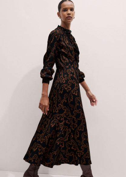 ME+EM Clothing Black Floral Scroll Print Crepe Signature Maxi Dress
