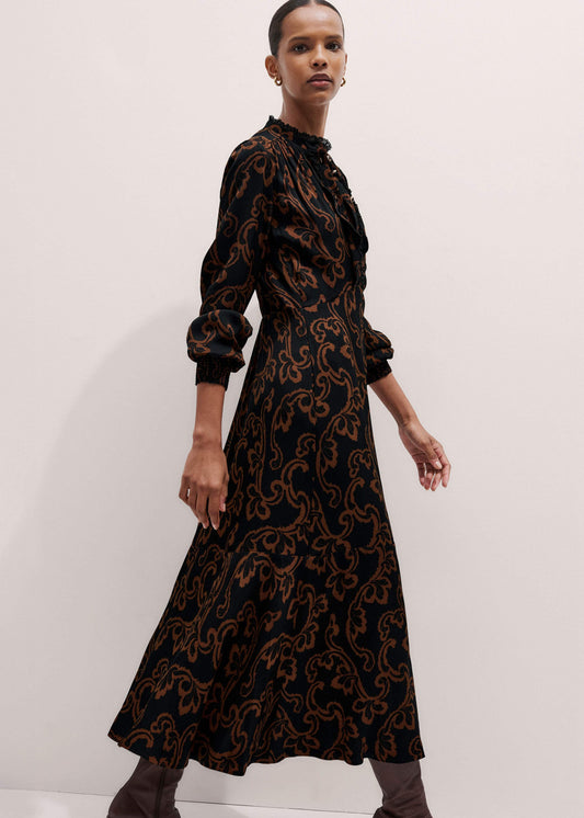 ME+EM Clothing Black Floral Scroll Print Crepe Signature Maxi Dress