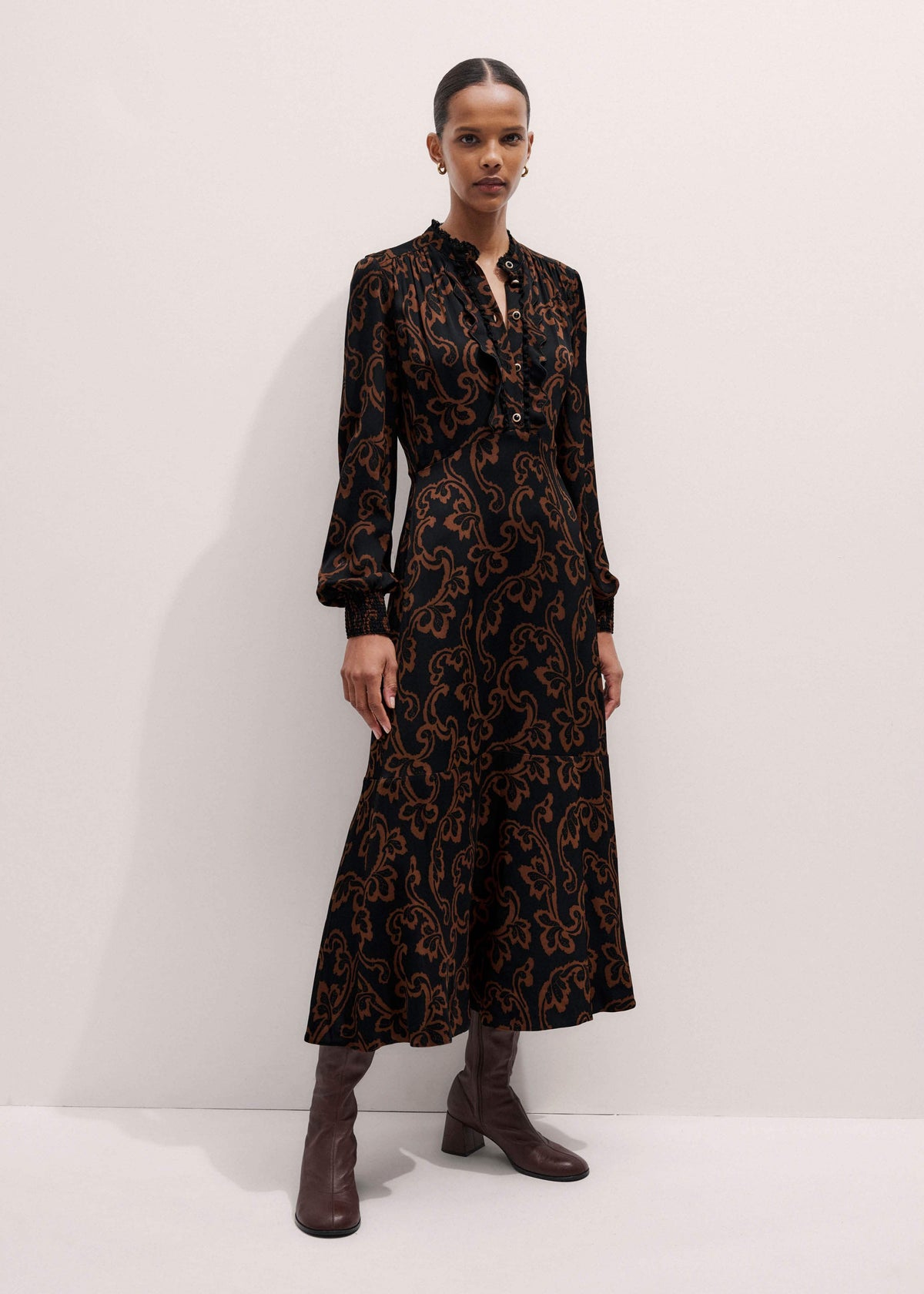ME+EM Clothing Black Floral Scroll Print Crepe Signature Maxi Dress