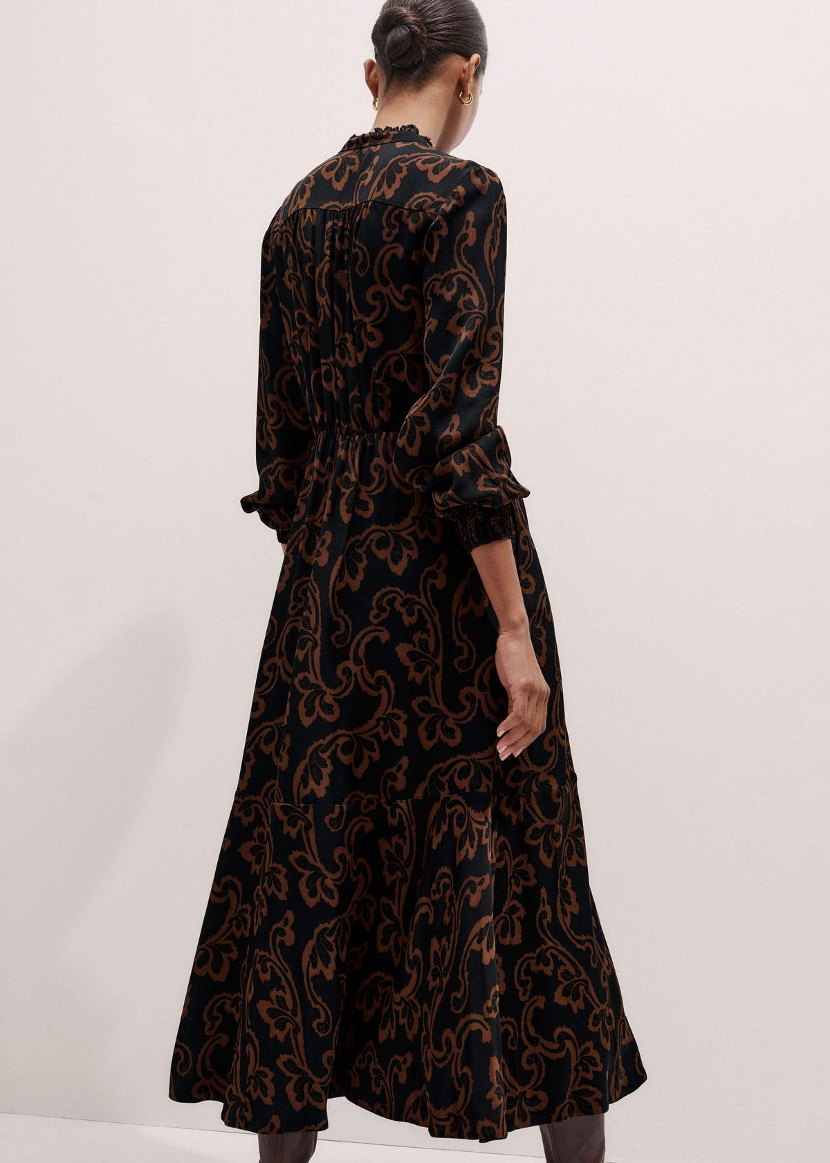 ME+EM Clothing Black Floral Scroll Print Crepe Signature Maxi Dress