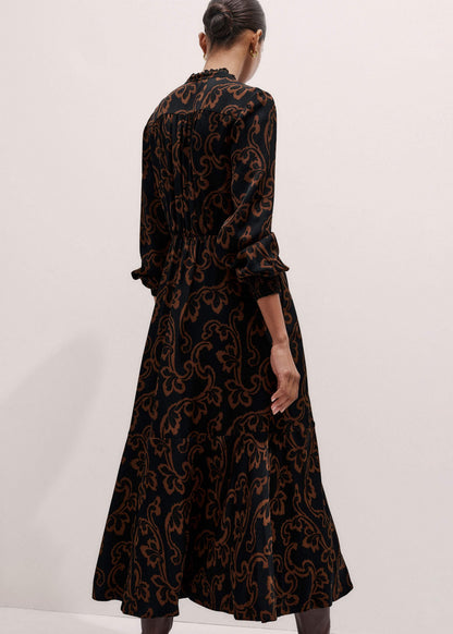 ME+EM Clothing Black Floral Scroll Print Crepe Signature Maxi Dress