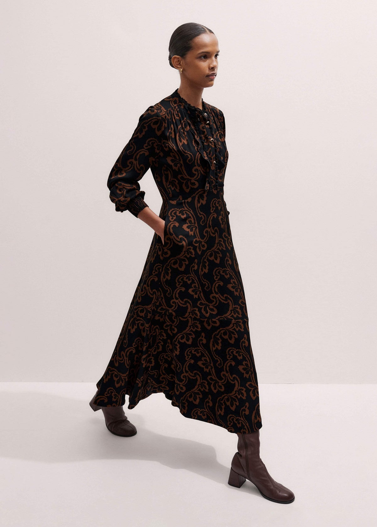 ME+EM Clothing Black Floral Scroll Print Crepe Signature Maxi Dress