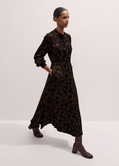 ME+EM Clothing Black Floral Scroll Print Crepe Signature Maxi Dress