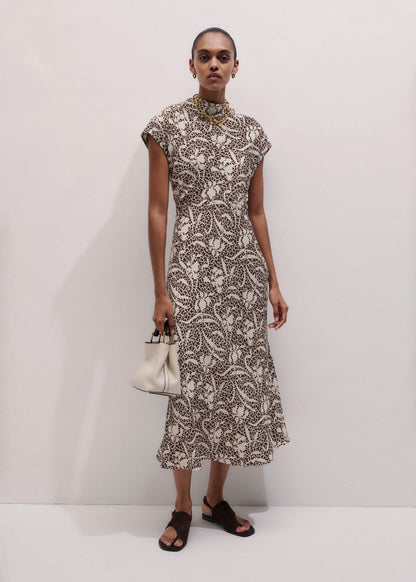 ME+EM Clothing Brown Speckled Bloom Print Bias Cut Maxi Dress