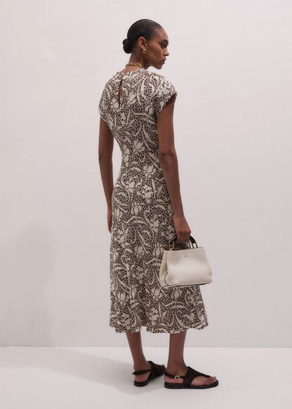 ME+EM Clothing Brown Speckled Bloom Print Bias Cut Maxi Dress