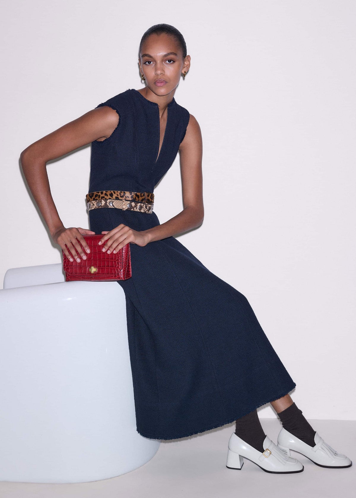 ME+EM Clothing Navy Desk-To-Dinner Fit + Flare Maxi Dress