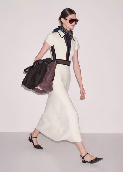 ME+EM Clothing Cream Milano Knit Collared Fit + Flare Maxi Dress