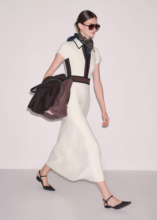 ME+EM Clothing Cream Milano Knit Collared Fit + Flare Maxi Dress