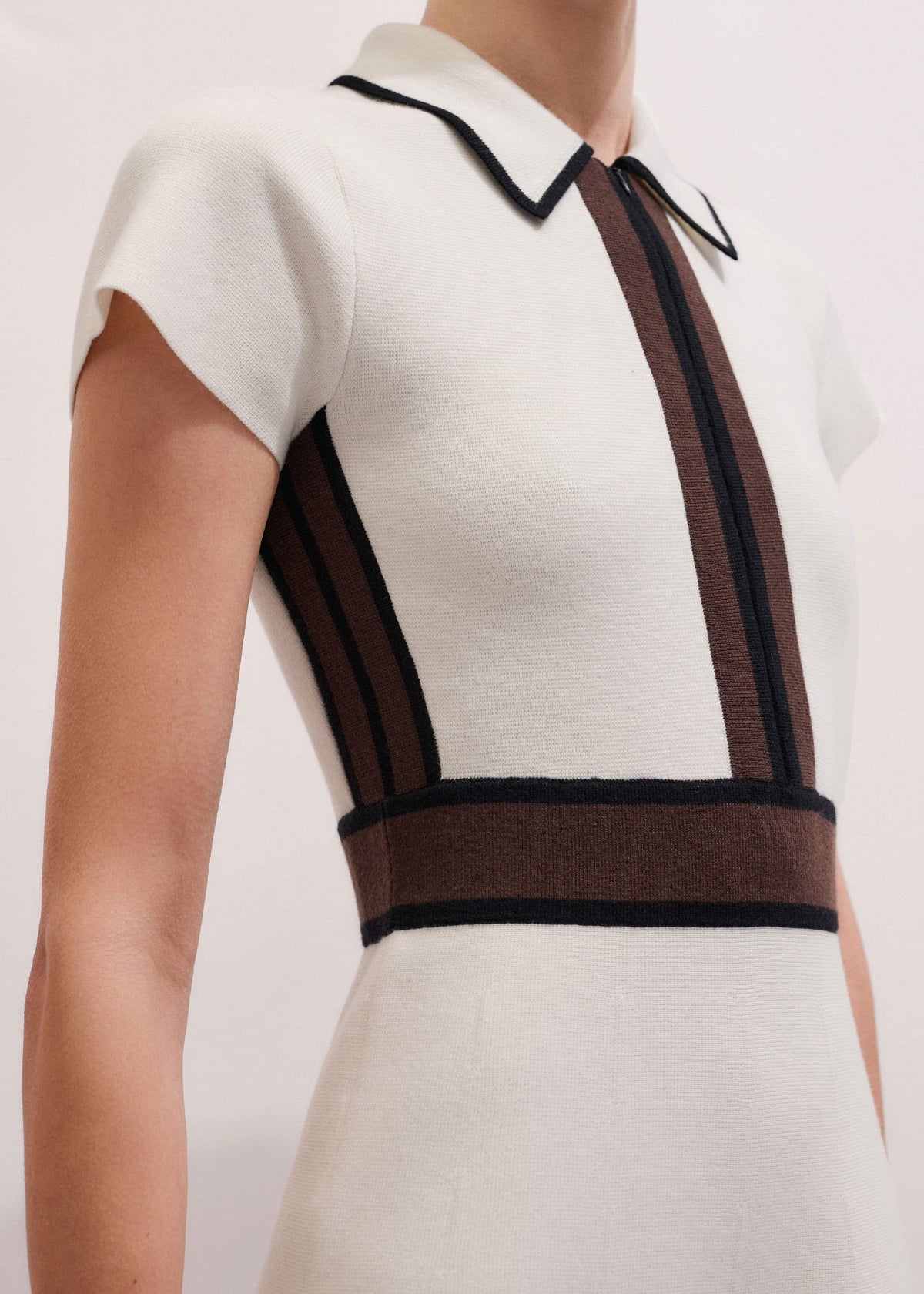 ME+EM Clothing Cream Milano Knit Collared Fit + Flare Maxi Dress