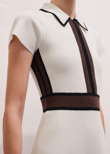 ME+EM Clothing Cream Milano Knit Collared Fit + Flare Maxi Dress