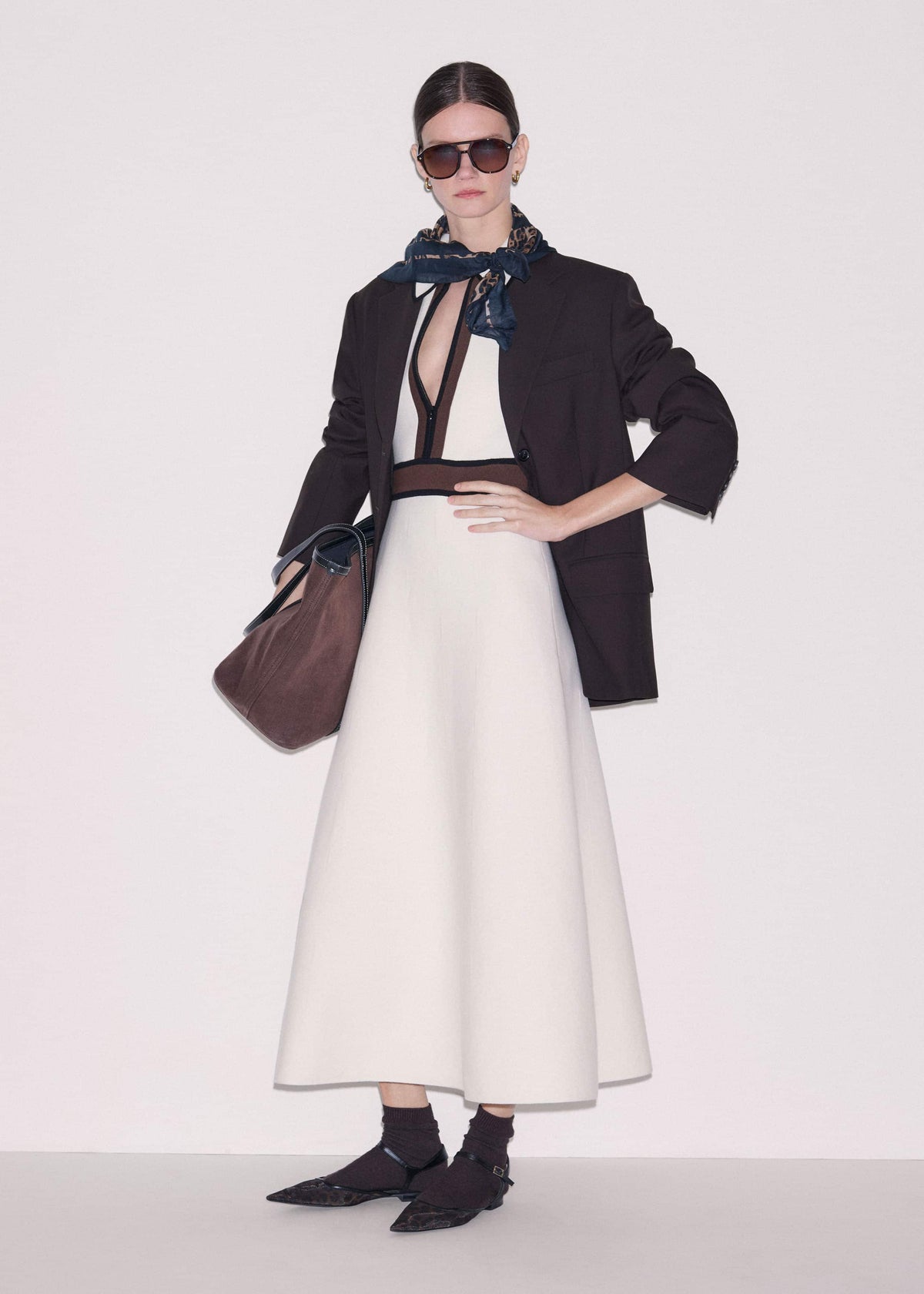 ME+EM Clothing Cream Milano Knit Collared Fit + Flare Maxi Dress