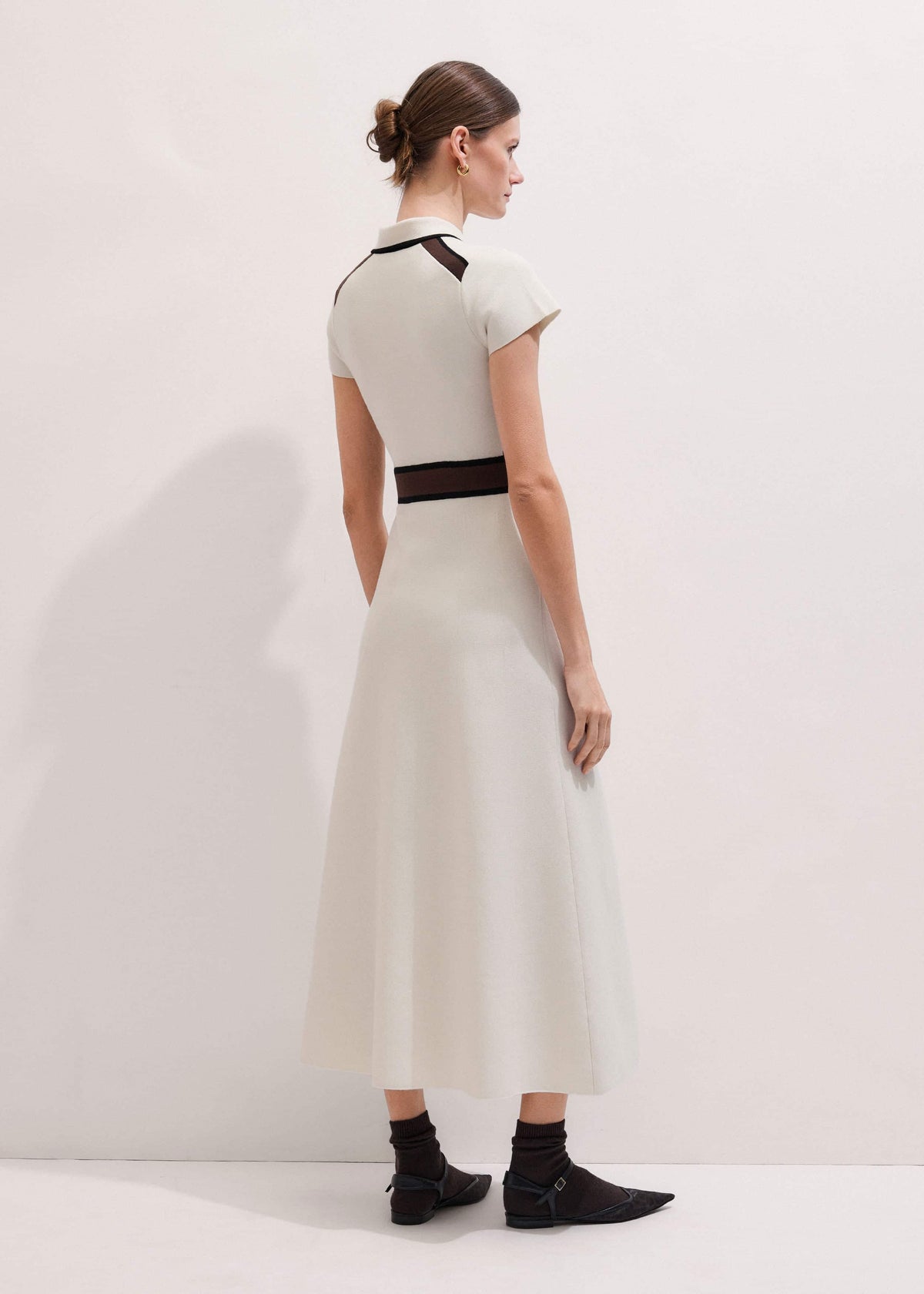ME+EM Clothing Cream Milano Knit Collared Fit + Flare Maxi Dress