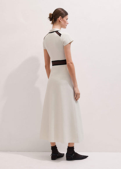 ME+EM Clothing Cream Milano Knit Collared Fit + Flare Maxi Dress
