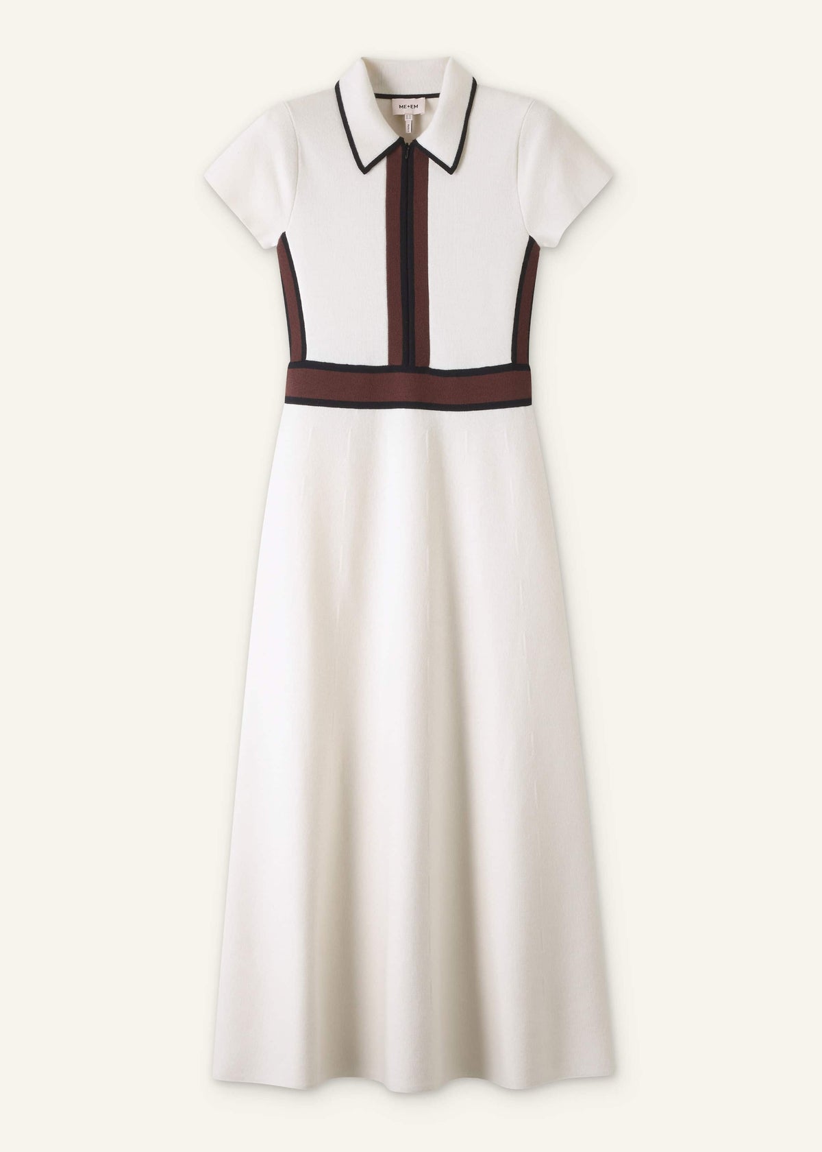 ME+EM Clothing Cream Milano Knit Collared Fit + Flare Maxi Dress