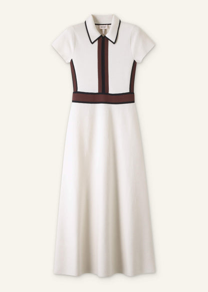 ME+EM Clothing Cream Milano Knit Collared Fit + Flare Maxi Dress