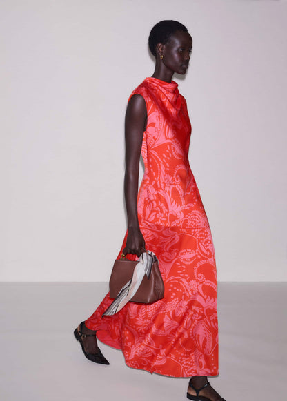 ME+EM Clothing Orange Stylised Silhouette Print Bias Cut Full Length Dress