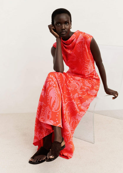 ME+EM Clothing Orange Stylised Silhouette Print Bias Cut Full Length Dress