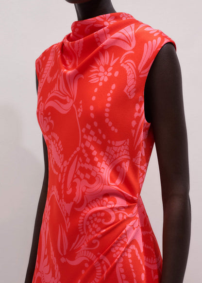 ME+EM Clothing Orange Stylised Silhouette Print Bias Cut Full Length Dress