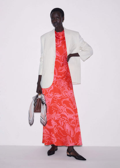 ME+EM Clothing Orange Stylised Silhouette Print Bias Cut Full Length Dress