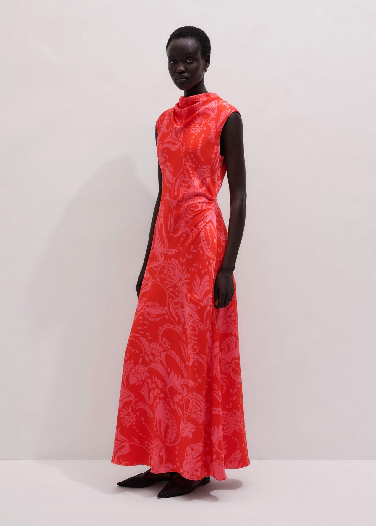 ME+EM Clothing Orange Stylised Silhouette Print Bias Cut Full Length Dress