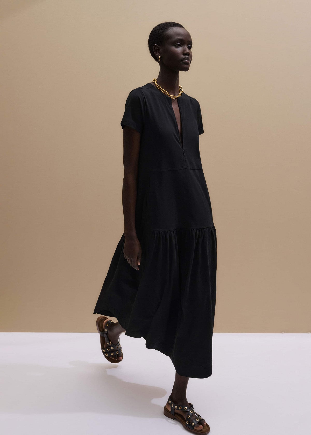 ME+EM Clothing Black A-Line Tiered Maxi Dress