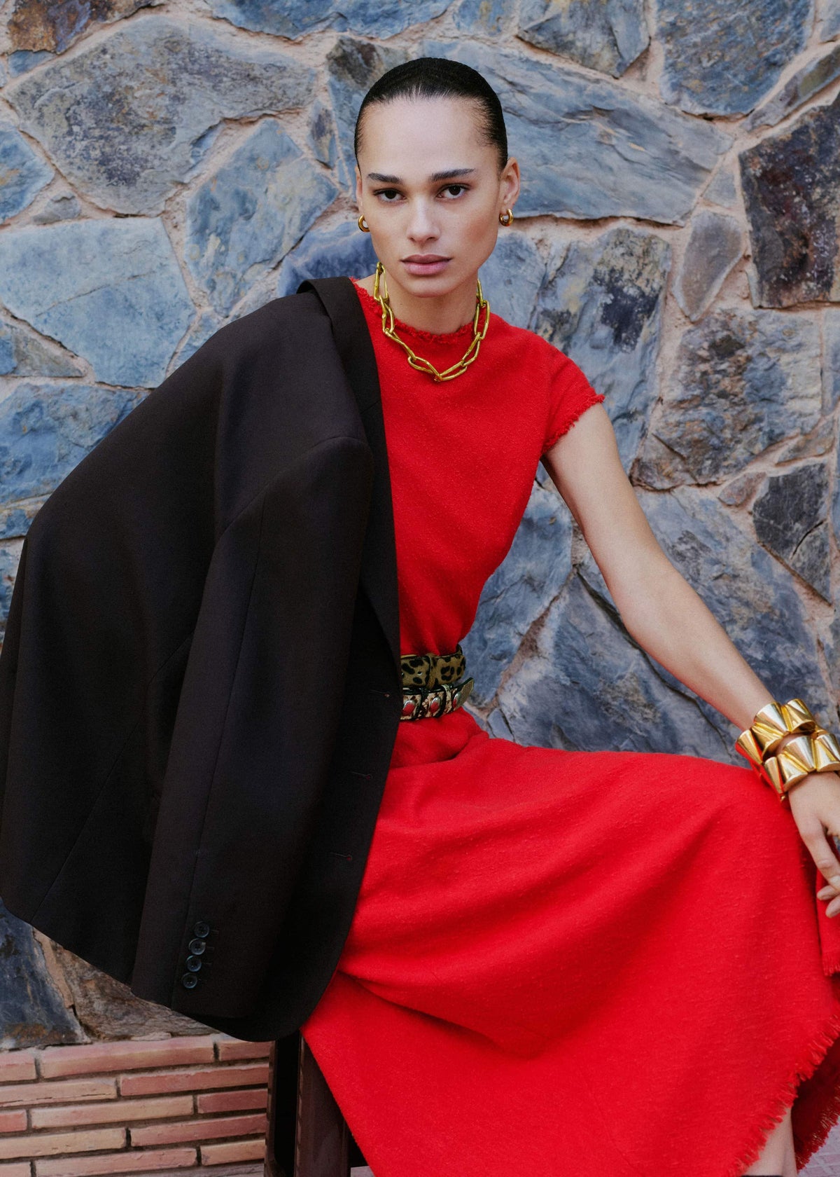 ME+EM Clothing Red Bias Cut AM-PM Maxi Dress