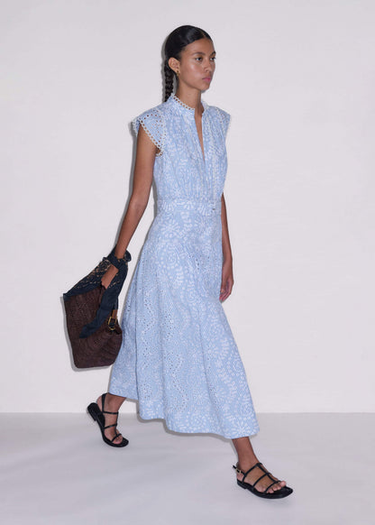 ME+EM Clothing Blue Broderie Anglaise Fit + Flare Maxi Dress