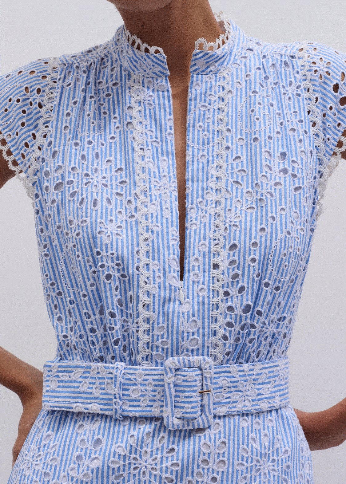 ME+EM Clothing Blue Broderie Anglaise Fit + Flare Maxi Dress