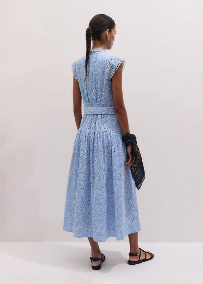 ME+EM Clothing Blue Broderie Anglaise Fit + Flare Maxi Dress