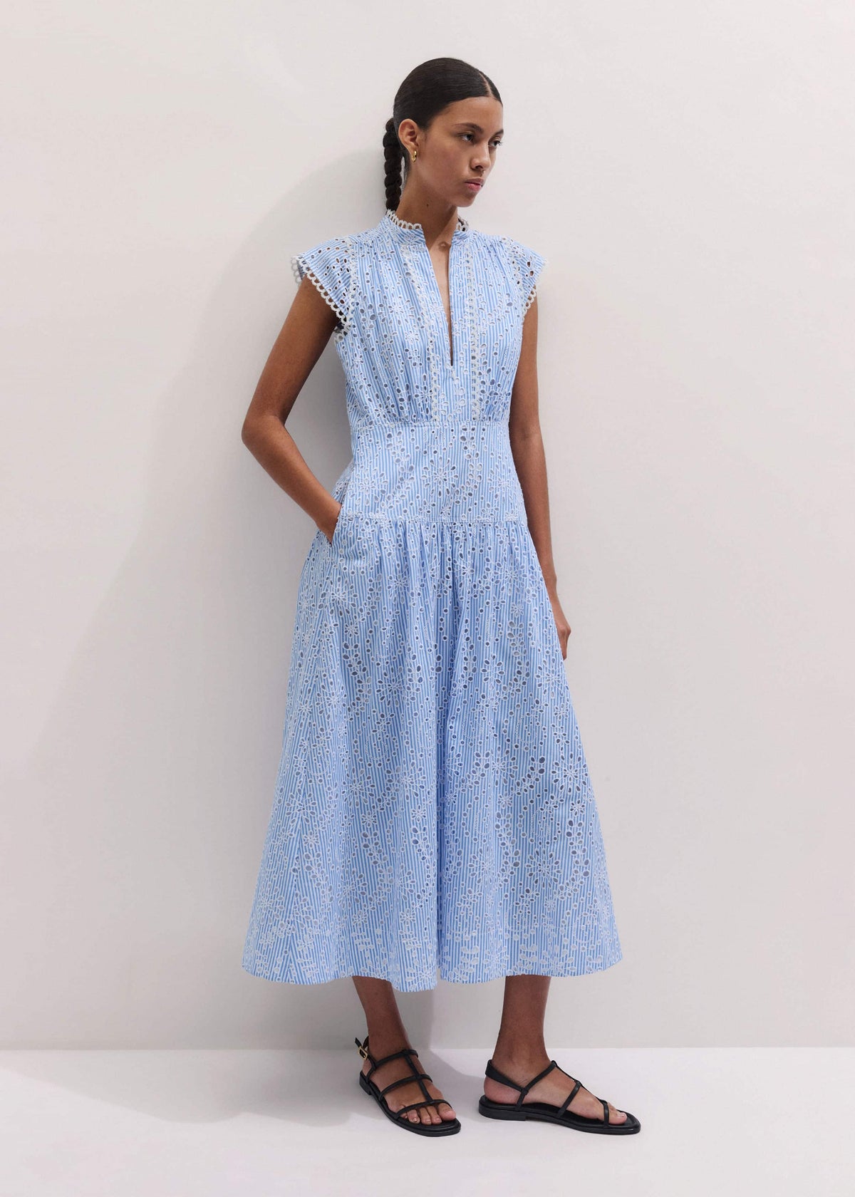 ME+EM Clothing Blue Broderie Anglaise Fit + Flare Maxi Dress