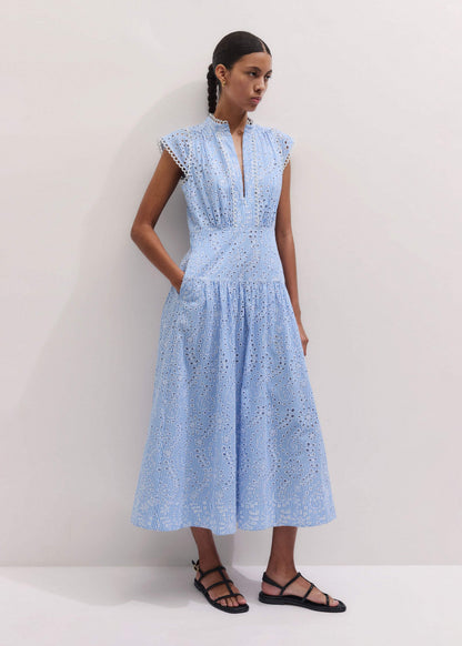 ME+EM Clothing Blue Broderie Anglaise Fit + Flare Maxi Dress