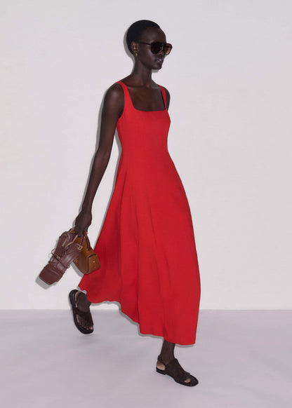 ME+EM Clothing Red Contour Seam Fit + Flare Maxi Dress