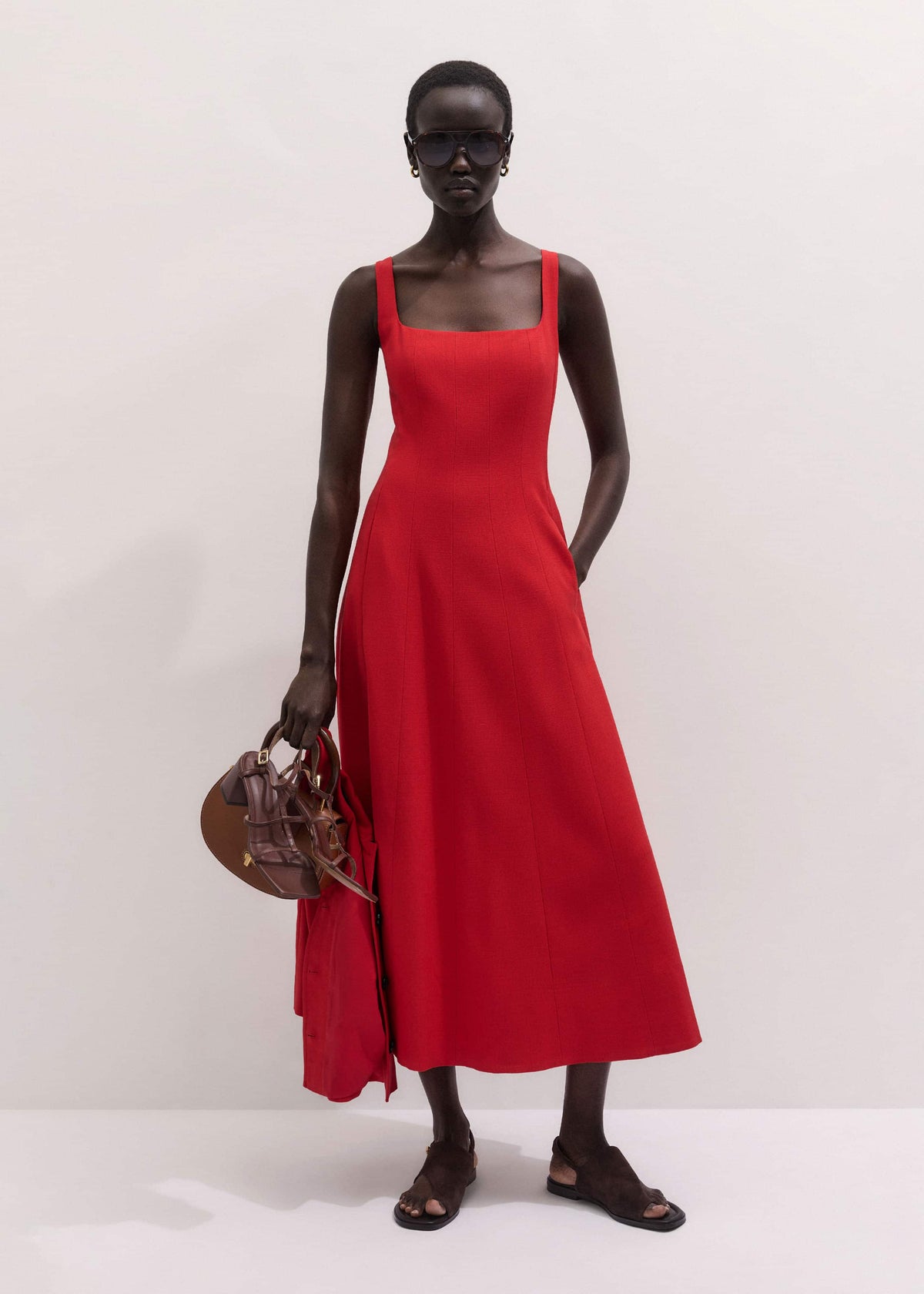 ME+EM Clothing Red Contour Seam Fit + Flare Maxi Dress