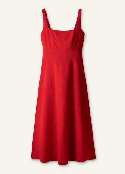 ME+EM Clothing Red Contour Seam Fit + Flare Maxi Dress