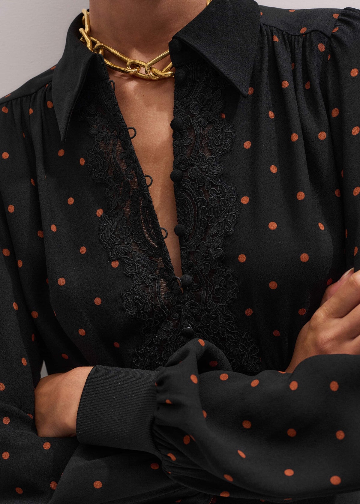 ME+EM Clothing Black Winter Polka Dot Lace Trim Maxi Dress